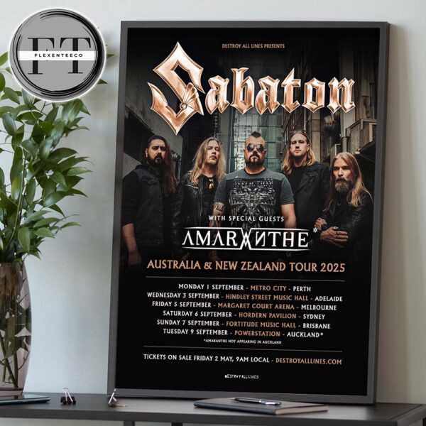 Sabaton Australia & New Zealand Tour On September 2025 Schedule Home Decor Poster Canvas