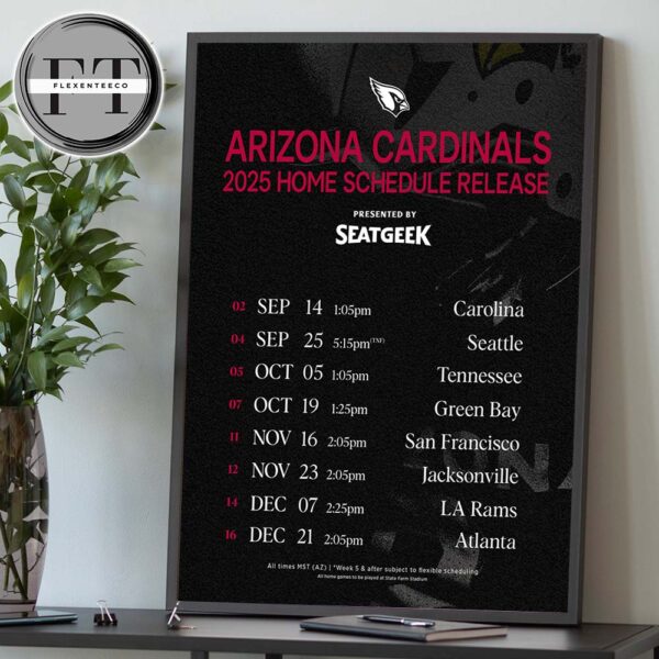 Arizona Cardinals 2025 NFL Schedule Match Dates 18 Bars Home Decor Poster Canvas