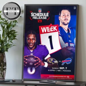 Baltimore Ravens Head To Head Buffalo Bills In Week 1 On September 7 2025 NFL Schedule Home Decor Poster Canvas
