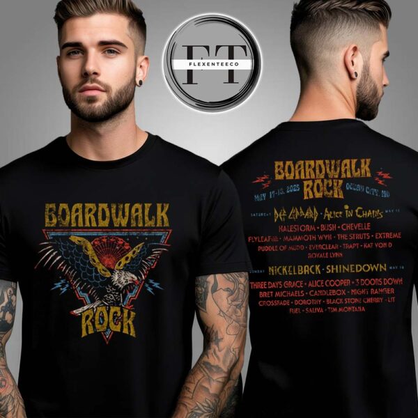 Boardwalk Rock At Ocean City MD On May 17-18 2025 Eagle Line Up Two Sided Unisex T-Shirt