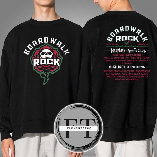 Boardwalk Rock At Ocean City MD On May 17-18 2025 Rose Lineup Skeleton Two Sided Sweatershirt