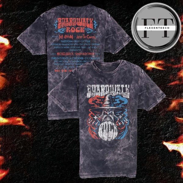 Boardwalk Rock At Ocean City MD On May 17-18 2025 Wizard Of Rock Line Up Two Sided Washed T-Shirt