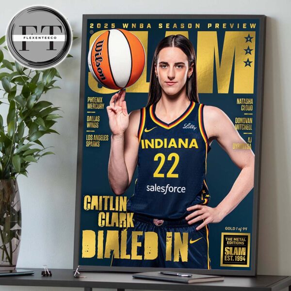 Caitlin Clark From Iowa Hawkeyes x SLAM 256 Tribute Poster Cover 2025 WNBA Season Preview Dailed In Gold Metal Home Decor Poster Canvas