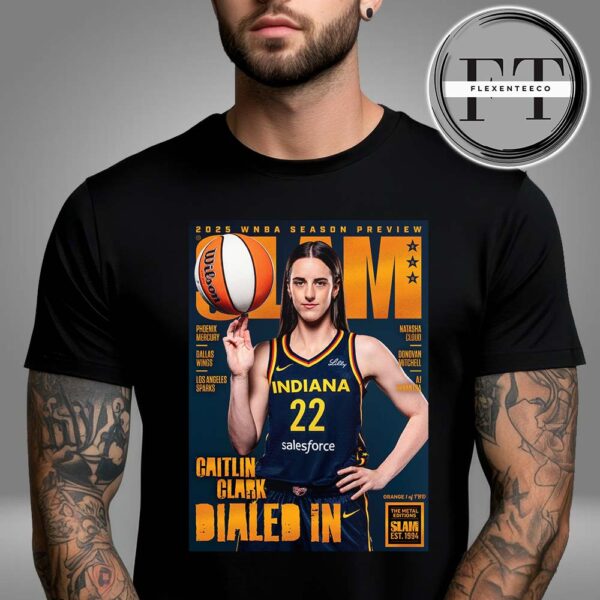 Caitlin Clark From Iowa Hawkeyes x SLAM 256 Tribute Poster Cover 2025 WNBA Season Preview Dailed In Orange Metal Unisex T-Shirt