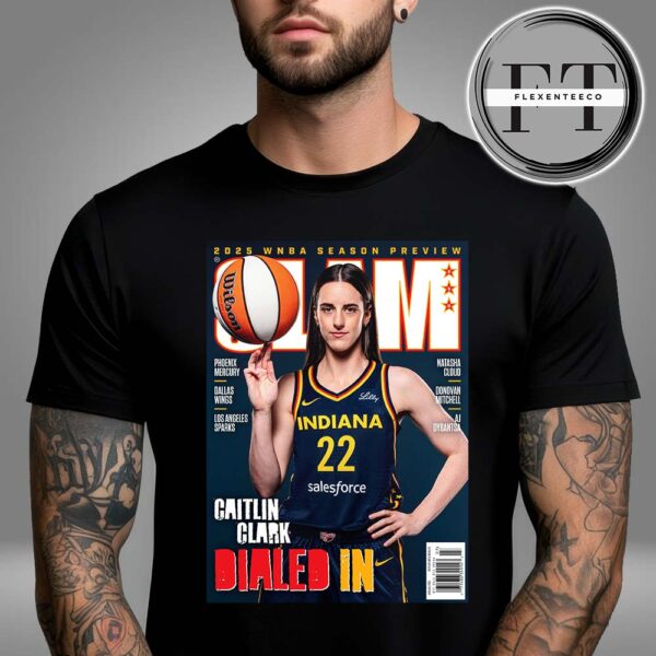 Caitlin Clark From Iowa Hawkeyes x SLAM 256 Tribute Poster Cover 2025 WNBA Season Preview Dailed In Unisex T-Shirt