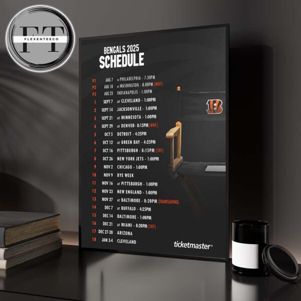 Cincinnati Bengals 2025 NFL Schedule Home Decor Poster Canvas