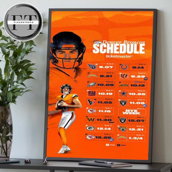 Denver Broncos 2025 NFL Schedule Home Decor Poster Canvas