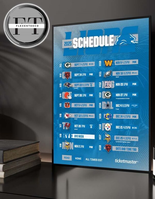 Detroit Lions 2025 NFL Schedule Home Decor Poster Canvas
