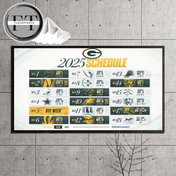 Green Bay Packers 2025 NFL Schedule Landscape Home Decor Poster Canvas