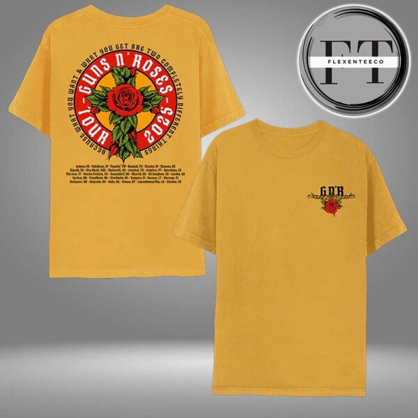 Gun N Rose Rose Cross Gold World Tour 2025 Two Sided Unisex T-Shirt
