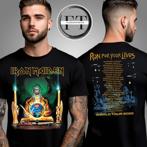 Iron Maiden Retro Clairvoyant 2025 Tour Two Sided Unisex T-Shirt