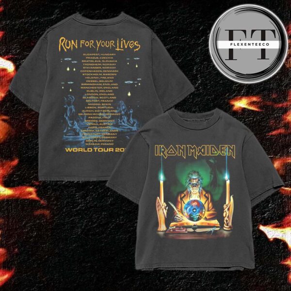 Iron Maiden Retro Clairvoyant 2025 Tour Two Sided Washed T-Shirt