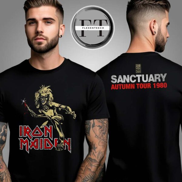 Iron Maiden Sanctuary Eddie 1980 Tour IM50 Run For Your Lives Tour Two Sided Unisex T-Shirt