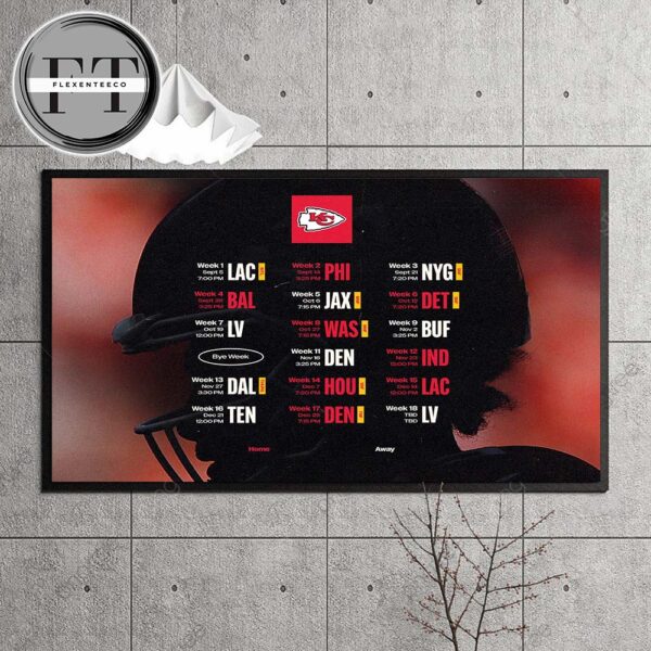 Kansas City Chiefs 2025 NFL Schedule Match Dates Landscape Home Decor Poster Canvas