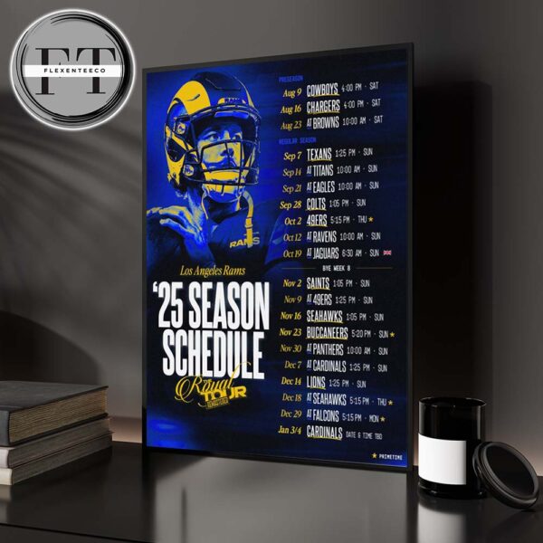 Los Angeles Rams 2025 NFL Schedule Match Dates Home Decor Poster Canvas