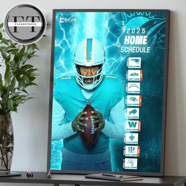 Miami Dolphins 2025 NFL Schedule Home Match Dates Home Decor Poster Canvas