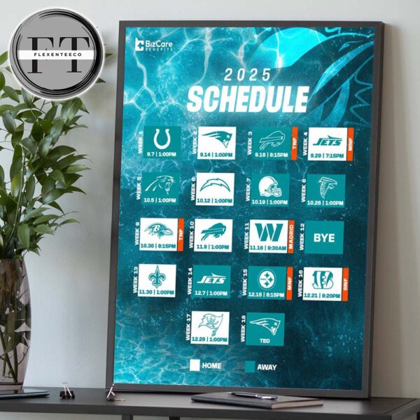 Miami Dolphins 2025 NFL Schedule Match Dates Home Decor Poster Canvas