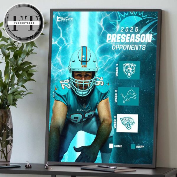 Miami Dolphins 2025 NFL Schedule Preseason Opponents Match Dates Home Decor Poster Canvas