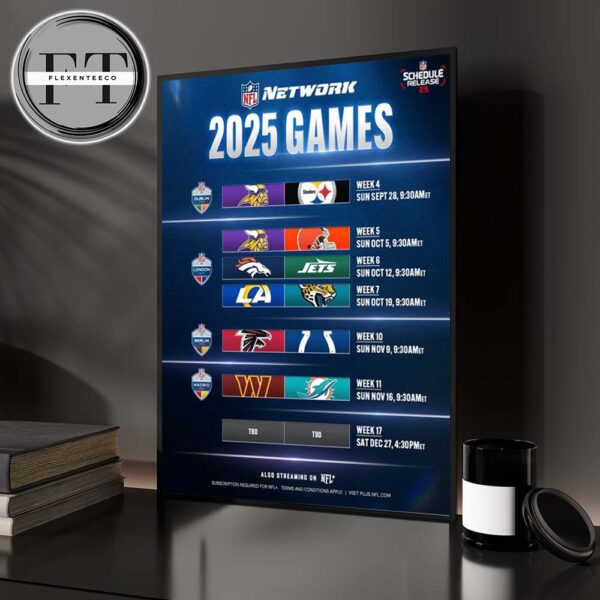 NFL Network Game 2025 NFL Schedule Home Decor Poster Canvas