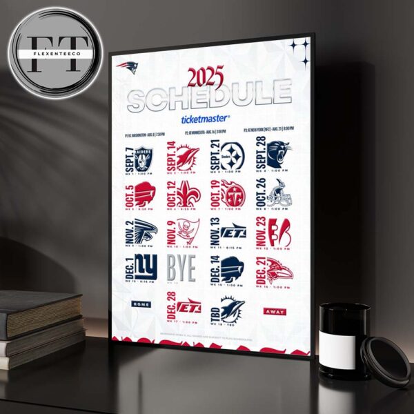New England Patriots 2025 NFL Schedule Match Dates Home Decor Poster Canvas