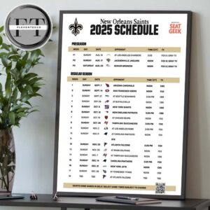 New Orleans Saints 2025 NFL Schedule Match Dates Home Decor Poster Canvas