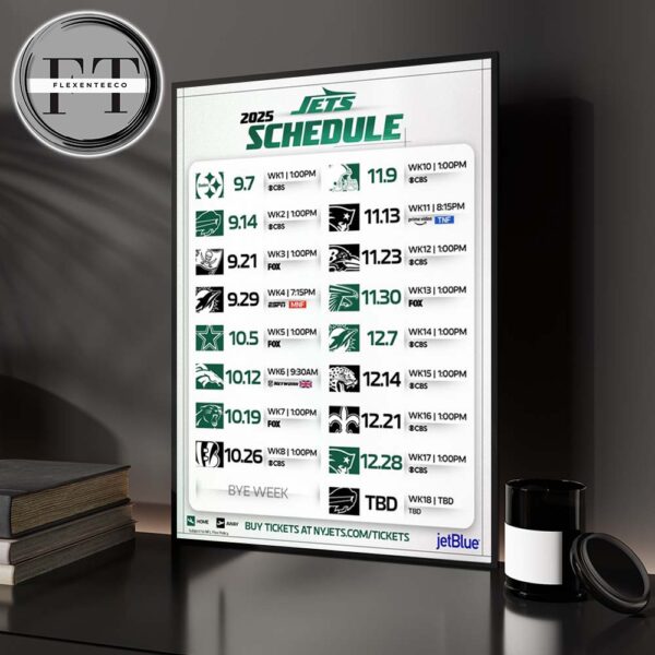 New York Jets 2025 NFL Schedule Match Dates Home Decor Poster Canvas