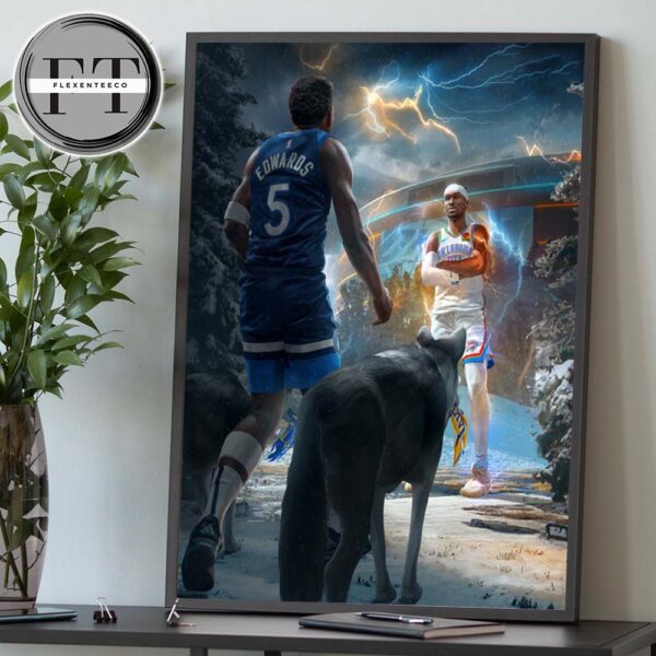 Oklahoma City Thunder Versus Minnesota Timberwolves Western Conference Finals NBA 2025 The Storm Meets The Wolves Home Decor Poster Canvas