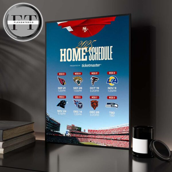 San Francisco 49ers 2025 NFL Schedule Home Match Dates Home Decor Poster Canvas