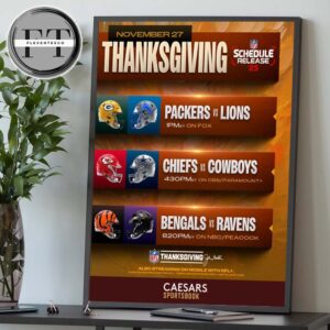 Thanksgiving Day On November 27 2025 NFL Schedule Home Decor Poster Canvas