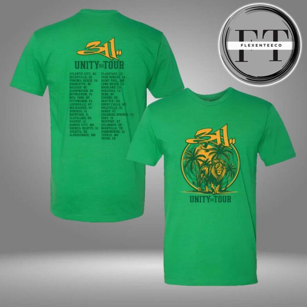 311 Band Unity Tour 2025 Green Lion Two Sided Unisex T-Shirt