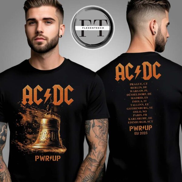 AC DC Hells Bells Lightning PWR UP Tour T-Shirt Two Sided Unisex T-Shirt