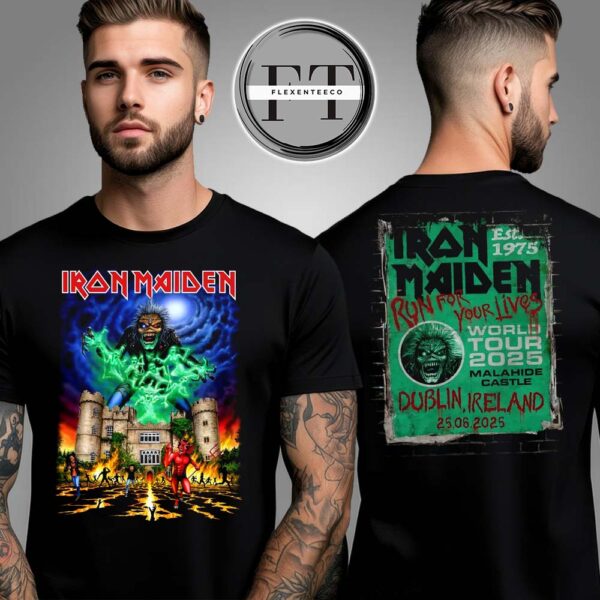 Iron Maiden Run For Your Lives 2025 Tour Dublin Tee Two Sided Unisex T-Shirt