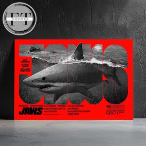 JAWS Poster Limited Edition 50th Anniversary Art Show Grey Shark Bold Red Horror Home Decor Poster Canvas