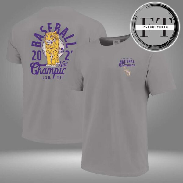 LSU Tigers 2025 NCAA Baseball Men’s College World Series Champions Mascot Overlay Two Sided Unisex T-Shirt