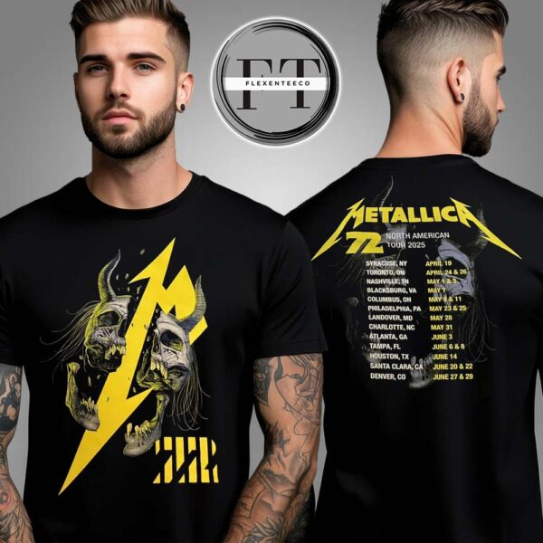 Metallica M72 North American Tour 2025 Date Times Skull Strike Graphic Two Sided Unisex T-Shirt
