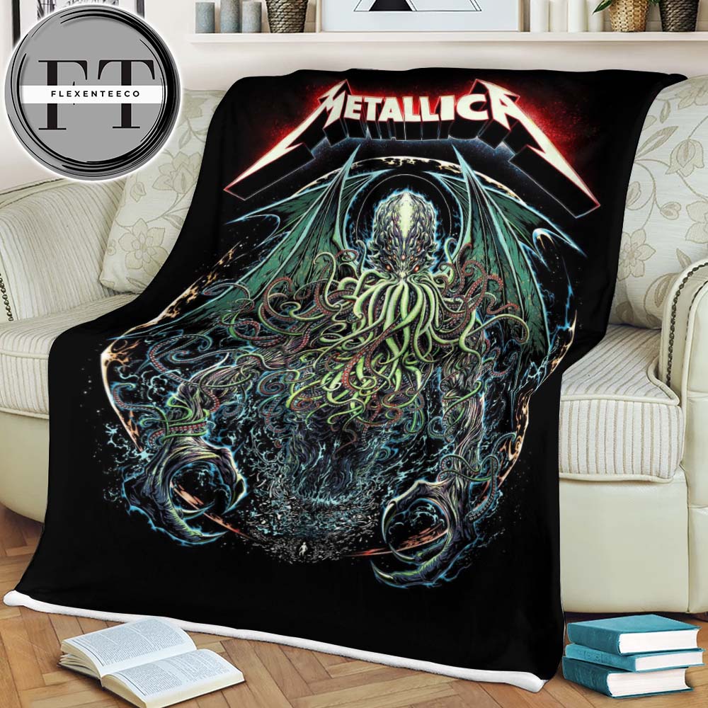 Metallica Poster Cover Cthulhu Awaken The Ancient One Fleece Blanket Metallica Poster Cover Cthulhu Awaken The Ancient One Fleece Blanket