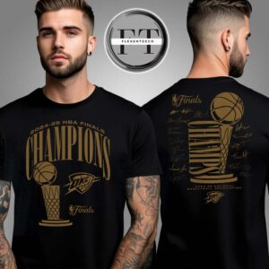 Oklahoma City Thunder Fanatics 2025 NBA Finals Champions Double Dribble Roster Trophy Two Sided Unisex T-Shirt