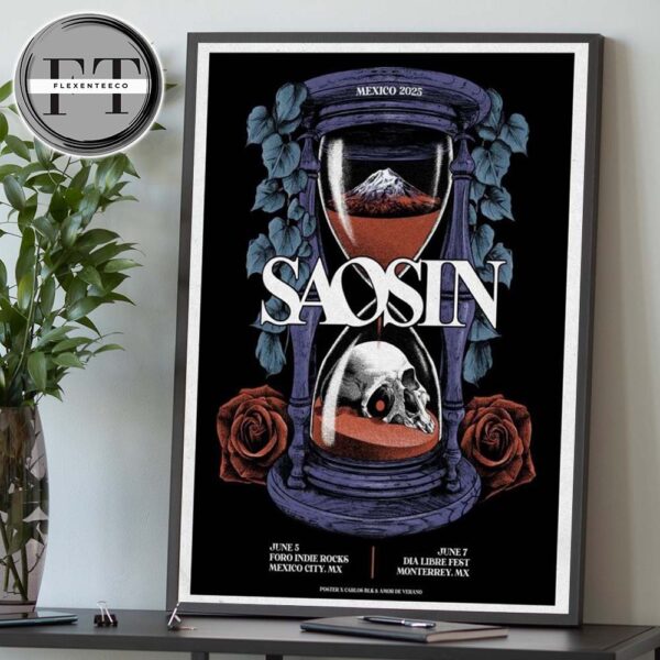 Saosin Mexico Tour 2025 At Foro Indie Rocks In Mexico City MX On June 5 And At Dia Libre Fest In Monterrey MX On June 7 Home Decor Poster Canvas