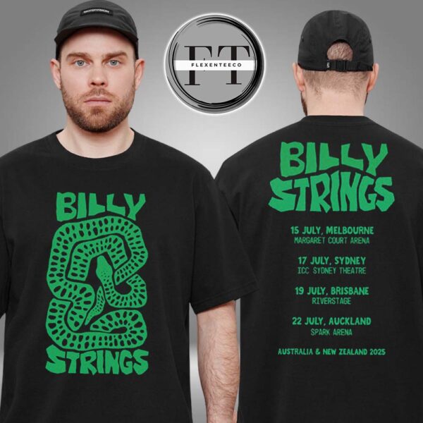 Billy Strings Exclusive Merchandise 2025 Tour Australia & New Zealand Green Snake Two Sided Unisex T-Shirt