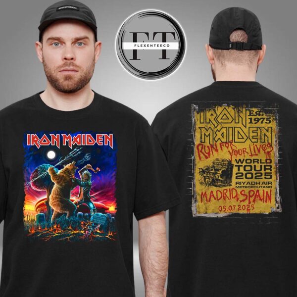 Iron Maiden Run For Your Lives 2025 Tour Madrid Two Sided Unisex T-Shirt